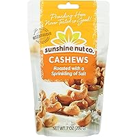 Whole Roasted Lightly Salted Cashews by Sunshine Nuts Co., Gluten Free, Peanut Free and Vegan Individual Snack Packs for Kids and Adults, GMO Free, Sprinkling of Salt Flavor, 7 oz.