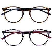 OPULIZE Met - Reading Glasses with Blue Light Blocking Slim Round Frame Spring Hinges Anti-Reflective Transparent Mens Womens