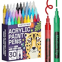 ARTISTRO Acrylic Paint Markers Pens – 30 Acrylic Paint Pens Medium Tip (3mm) - Great for Rock Painting, Wood, Fabric, Card, Paper, Ceramic & Glass - 28 Colors + Extra Black & White Paint Marker Set