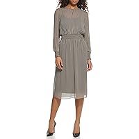 TOMMY HILFIGER Women's Sintched Waist Midi Dress, Bisque Multi, 8