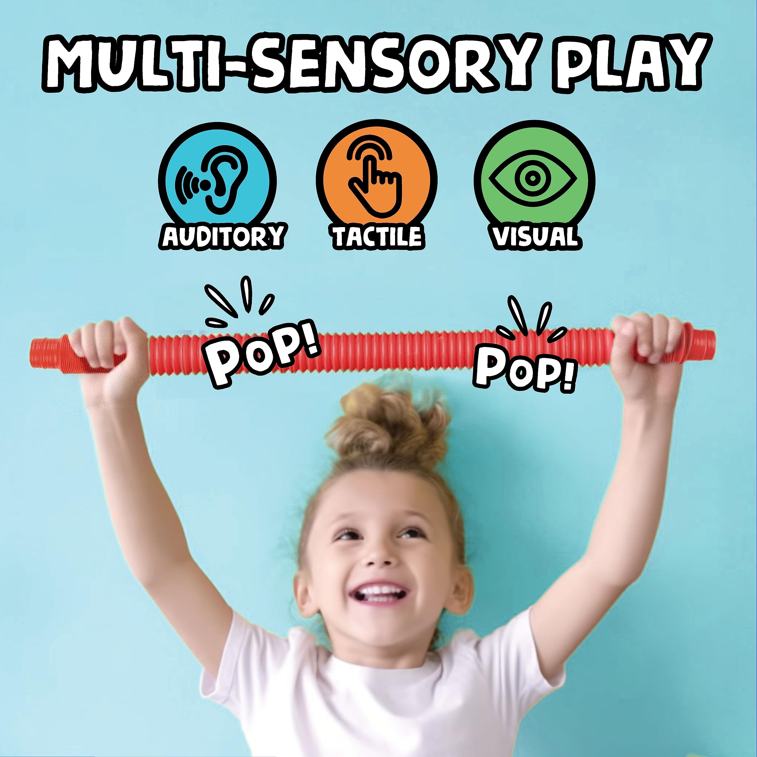 BUNMO Pop Tubes Large 4pk | Hours of Fun for Kids | Imaginative Play & Stimulating Creative Learning | Toddler Sensory Toys | Tons of Ways to Play | Connect, Stretch, Twist & Pop