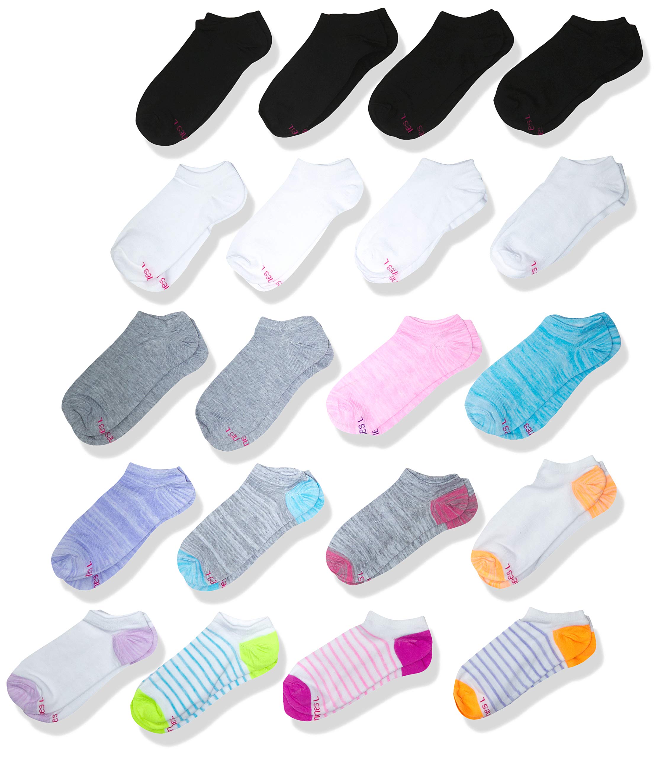 Hanes Girls' No Show Socks Super Value 20-Pair Packs