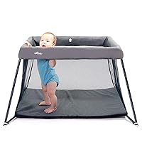 UNiPLAY Foldable Travel Crib, Lightweight Portable Playpen, Easy to Pack Playard with Comfortable Mattress and Breathable Mesh Liner for Infants and Toddlers