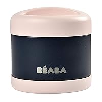 BEABA Stainless Steel Insulated Food Jar, Insulated Food Container, Baby Food Lunch Containers, Baby Food Containers, Thermos Kids, Insulated Thermos, 16 oz, (Midnight)