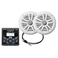 BOSS Audio Systems MCKGB450W.6 Weatherproof Marine Gauge Receiver and Speaker Package - IPX6 Receiver, 6.5 Inch Speakers, Bluetooth Audio, USB MP3, AM FM, NOAA Weather Band Tuner, No CD Player