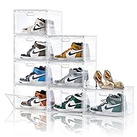 8 Pack Shoe Boxes Clear Plastic Stackable, Large Shoe Storage Organizer with Lids,Drop Side Shoe Containers for Entryway,Sneaker Storage Fit up to US Size 13 (13’’x 10.6”x 8.3”)