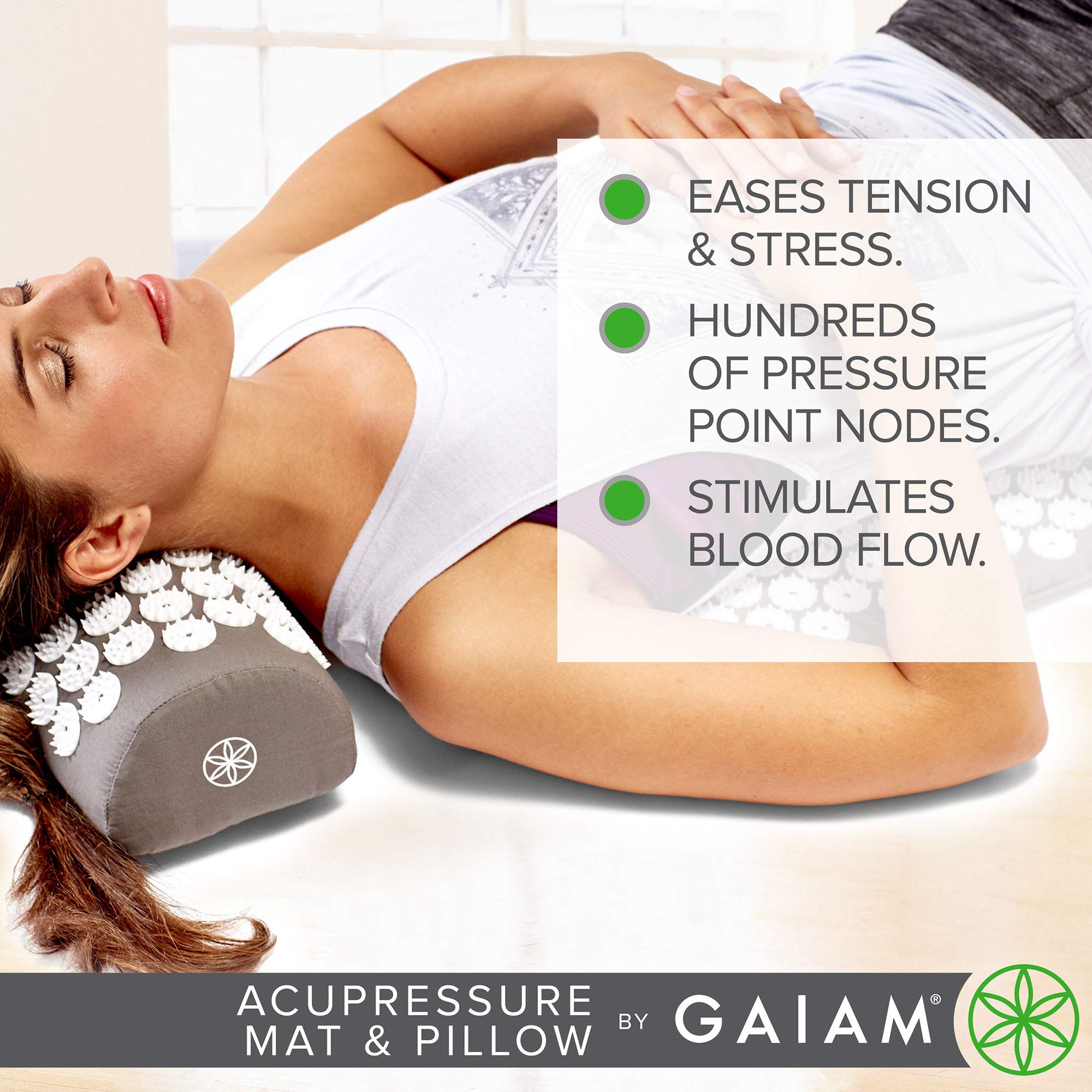 Gaiam Acupressure Mat and Pillow Set, Acupuncture Style Massage Mat & Pillow, Relief for Sciatic Nerve, Muscle Tension, Fibromyalgia, Neck, Shoulder & Back Pain, Migraine & Headaches and Insomnia Grey
