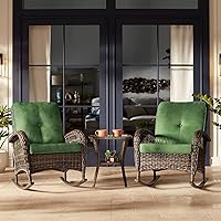 Madden 3 Piece Green and Rattan Outdoor Rocking Chair Set with Coffee Table