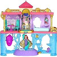 Mattel Disney Princess Ariel Doll House Stackable Castle with Land & Sea Levels, Small Doll, 1 Friend, 12 Pieces, Pool