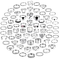 Dodder 70 Pcs Vintage Gold Knuckle Rings Set for Women Girls, Boho Crystal Finger Rings Aesthetic Heart Chunky Ring, Silver Stackable Midi Rings Pack for Gift