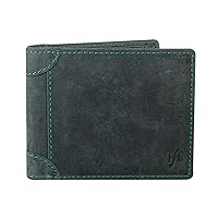Men's RFID Blocking Genuine Distressed Hunter Leather Trifold Wallet Purse Credit Card Holder #1145 (Green)