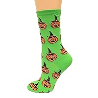 Hot Sox Womens Jack O Lantern Socks, Bright Green, 1 Pair, Womens Shoe 4-10