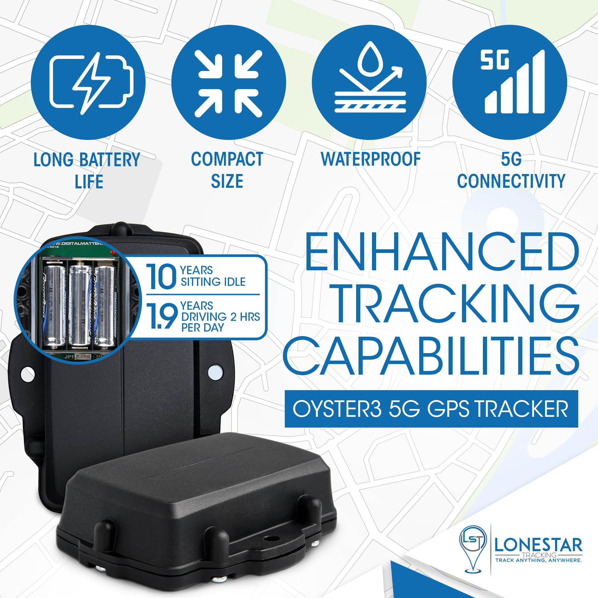 LoneStar Tracking Oyster3 5G GPS Tracker for Assets - Up to 10 Year Battery - Small, Waterproof GPS for Asset Tracking - Car Tracker Device - GPS Vehicle/Trailer/Tracker (Subscription Required)
