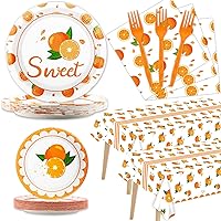 98 Pcs Little Cutie Party Supplies Includes Plates, Napkins, Table Covers, Ideal for Summer Fruit Party Birthday Theme Party Decor Fruit Orange Baby Shower Summer Party Table Supplies for 24 Guests