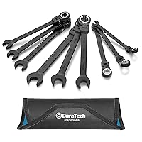 DURATECH Flex-Head Ratcheting Wrench Set, Combination Wrench Set, 72 Tooth, Metric, 9-Piece, 8, 10, 11, 12, 13, 14, 15, 16, 17mm, Black Electrophoretic Coating, CR-V Steel, with Rolling Pouch