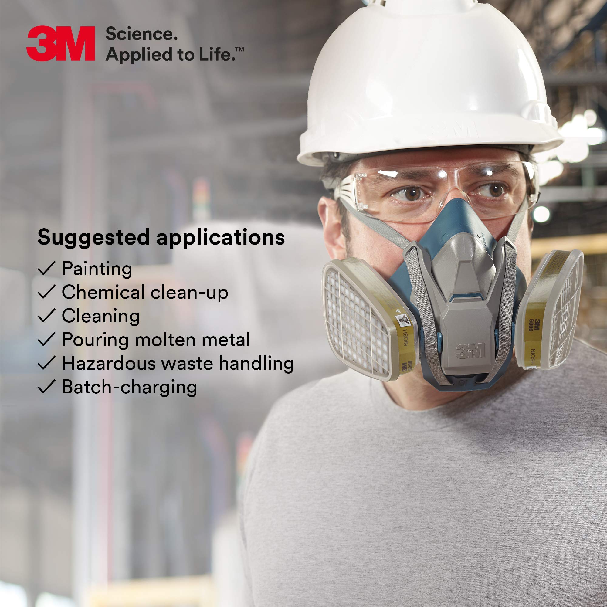3M Respirator Cartridge 6006, 1 Pair, Helps Protect Against Organic Vapors, Acid Gases, Ammonia, Methylamine or Formaldehyde,Olive