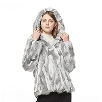 Fur Story Women's Genuine Rabbit Fur Coat Fuzzy Warm Fur Jacket Winter Outware
