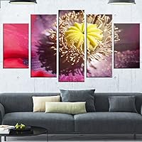 Designart Colorful Opium Poppy Photo-Flowers Canvas Metal Wall Art, 60x32-5 Panels Diamond Shape, Red