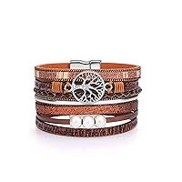 Inspirational Tree of Life Leather Multi-Layer Wraps Bracelet for Women Girl,Boho Wide Buckle Wristband Bangle,Braided Cuff Bracelets for Women