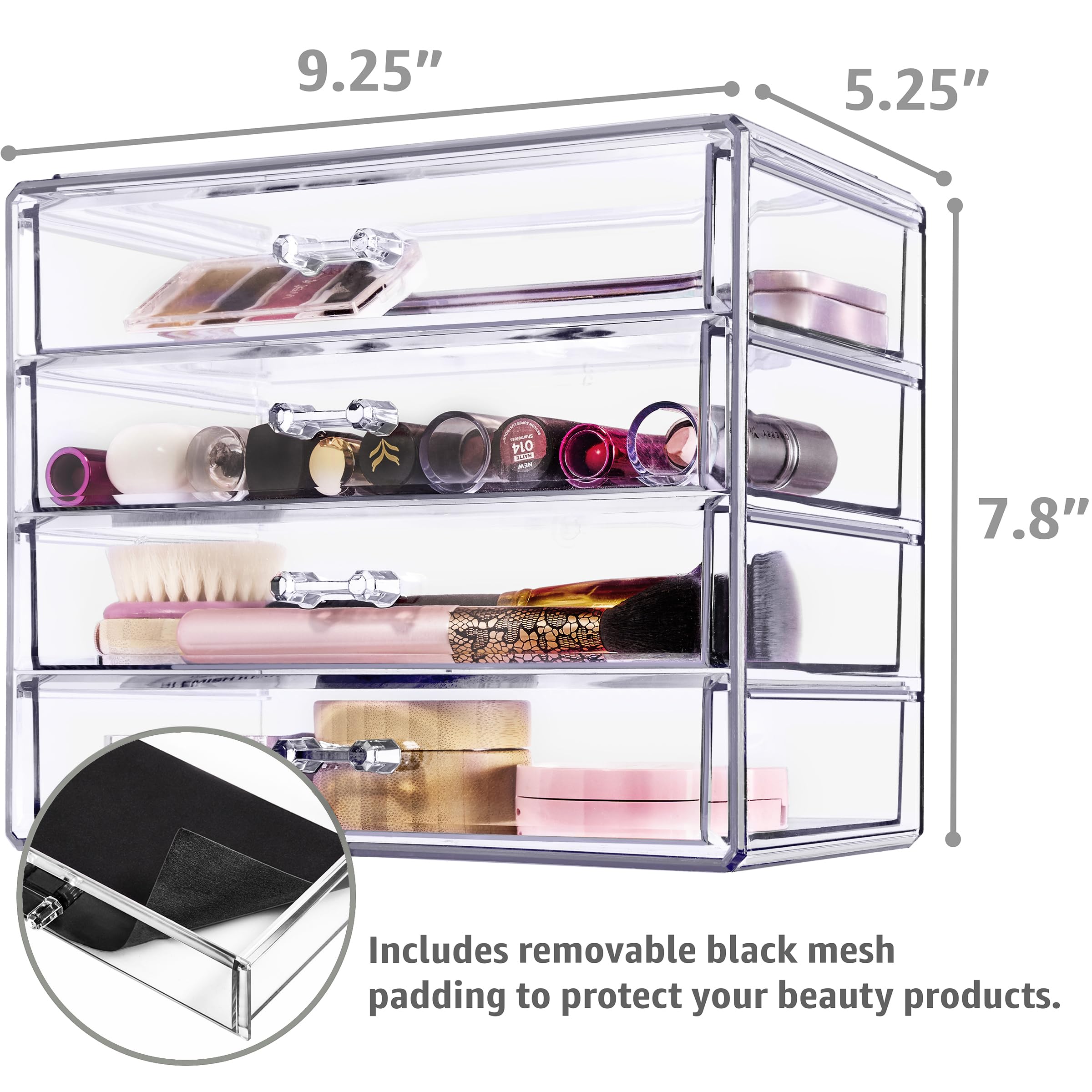 Sorbus Makeup Organizer - 4 Drawer Acrylic Make Up Organizers and Storage for Cosmetics, Jewelry, Beauty Supplies, Clear Makeup Organizer for Vanity, Girl's Room, College Dorm, Counter, Bathroom Sink