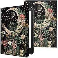 Case for All-New Kindle 11th Generation 6 inch 2022 Release Lightweight Protective PU Leather Smart Stand Cover with Auto Wake Sleep Case for Kindle 2022 11th Gen E-Reader,Moon Floral Flower