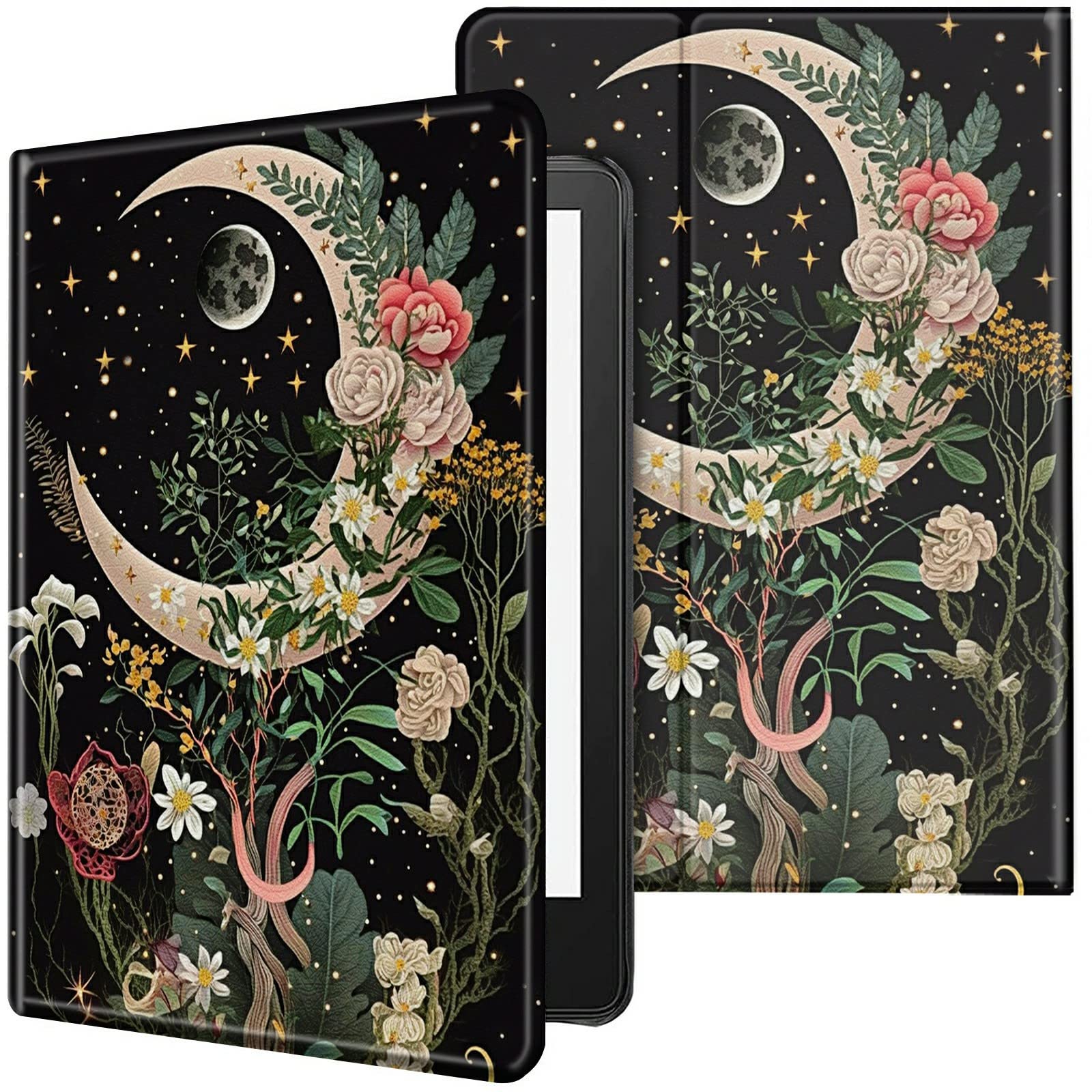 CGFGHHUY Case for All-New Kindle 11th Generation 6 inch 2022 Release Lightweight Protective PU Leather Smart Stand Cover with Auto Wake Sleep Case for Kindle 2022 11th Gen E-Reader,Moon Floral Flower