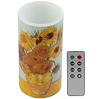 Lavish Home LED Candle with Remote - Van Gogh Sunflowers Battery Operated Candle with Realistic Flickering Light - Flameless Candles for Home Décor, 6