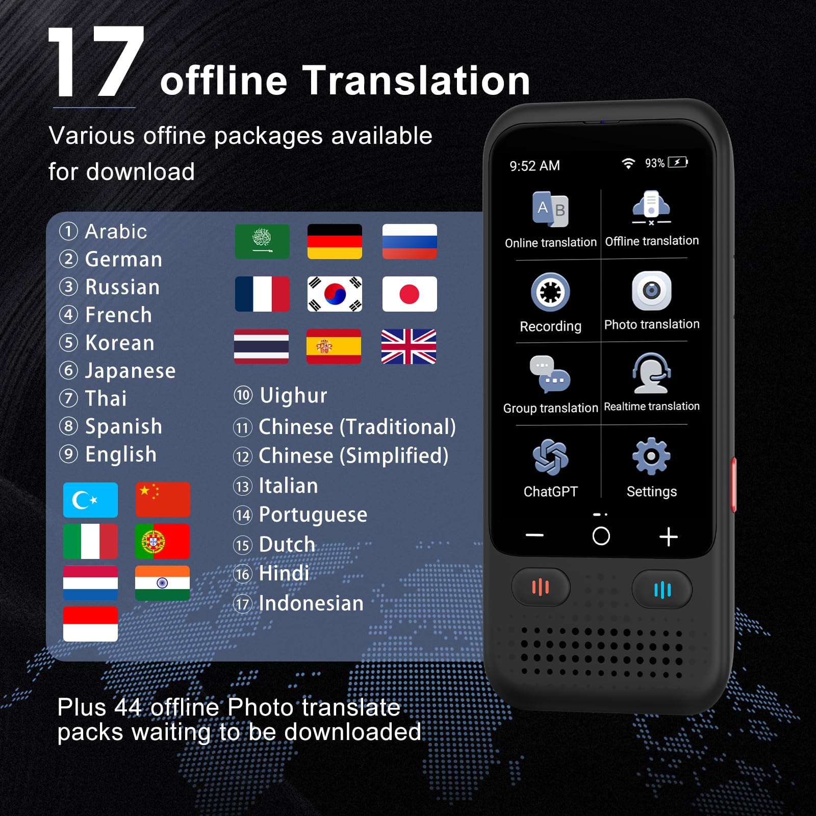 Language Translator Device, Portable 4-Way Translation Device for Voice/Text/Offline/Photo Translation and Chatgpt, 139 Languages Translation in Real Time, Standy 180H, Gift for Business/Traveling