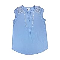 Orvis Women's Anna V-Neck Top with Crochet Lace Insets (Dusty Blue, Large)
