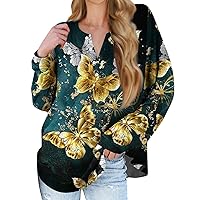 Fall Shirts for Women Women's New Button Collar Fashion Floral Printed Long Sleeves T-Shirt Slim Top Casual Tops