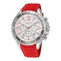 Nautica Men's NAPNSS215 NST Grey/White/Red Silicone Strap Watch