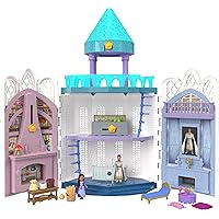 Mattel Disney Wish Rosas Castle Dollhouse Playset with 2 Posable Mini Dolls, Star Figure, 20 Accessories, Light-Up Projection Dome & More
