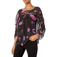 Women's Shirred Blouse in Black Cactus Warm Floral