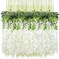 CEWOR 60 Pack Wisteria Hanging Flowers 3.7 Feet Artificial Flowers Fake Wisteria Vine Hanging Garland Silk Flowers String for Wedding Party Home Greenery Wall Decor (White)