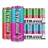 Sara Saffari's GYM WEED Adaptogens + Caffeine Drink Bundle (24 Pack) - Candy Shop + Watermelon - Focus Fuel, No Jitters - 12 Fl Oz