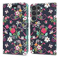 CoverON Pouch for Samsung Galaxy S24 Ultra Wallet Case for Women, RFID Blocking Flip Folio Stand Vegan Leather Floral Cover Sleeve Card Slot Fit Galaxy S24 Ultra 5G Phone Case - Flower