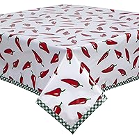 Freckled Sage Hot Chili Peppers Oilcloth Tablecloth with Green Gingham Trim You Pick The Size