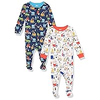 The Children's Place Baby Boys' and Toddler Snug Fit 100% Cotton Zip-Front One Piece Footed Pajamas 2-Pack