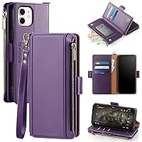 Antsturdy iPhone 11 Wallet case with Card Holder for Women Men,【RFID Blocking】 iPhone 11 Phone case PU Leather Flip Folio Shockproof Cover with Strap Zipper Credit Card Slots,Purple