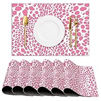 Pink Burgundy Cheetah Leopard Print Animal Skin Pattern Placemats Set of 6 PCS Place Mat for Kitchen Dining Table Washable Place Mats Heat-Resistant Non-Slip Table Mats