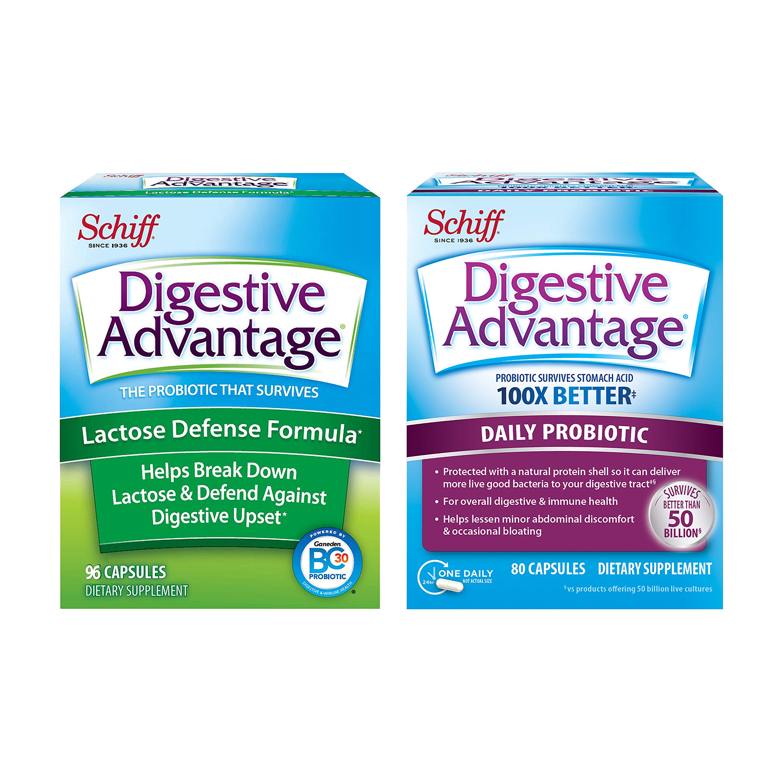 Digestive Advantage Daily Probiotic & Lactose Capsule Bundle - Daily Probitic Capsules (80ct Box) & IBS Capsules (96ct Box), Probiotics for Men & Women, for Digestive & Immune Support