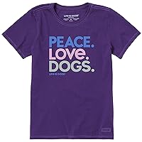 Life is Good. Women's Peace Love Dogs Short Sleeve Crusher Tee, Deep Purple, Large