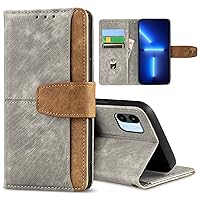 Leather Business Cell Phone Holster for Xiaomi Redmi Note 13 4G,Anti-Slip Scratch Resistant Flip Cover with Card Holder,Stand Feature Wallet Case 6.67 Inches - Gray