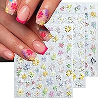 Flower Nail Stickers for Nail Art- Cute Flowers Nail Art Stickers 5D Embossed Floral Daisy Nail Design Stickers for Gel Nail Art Supplies Beautiful Spring Nail Decals for Women Nail Decorations 3Pcs