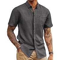PJ PAUL JONES Mens Short Sleeve Button Down Shirt Casual Textured Shirt Summer Beach Shirts with Pocket