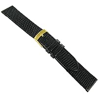 20mm Genuine Leather Lizard Grain Padded Stitched Black Watch Band Regular-2125
