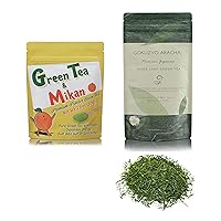 Gokuzyo Aracha and Powder Green Tea with Mikan orange from Japanese Green Tea Co – Great for Cholesterol, Skin, Healthy Option - Non-GMO - Ideal for Tea Lovers