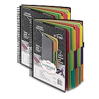 Samsill 2 Pack Deluxe 24 Pocket Spiral Project Folder Organizer with 12 Dividers, Notepad, Customizable Front Cover, Erasable Write On Tabs in Fashion Colors, Plastic Folders with Pockets