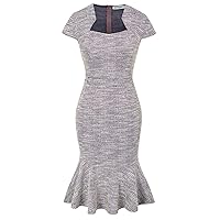 GRACE KARIN Womens Elegant Cap Sleeve Fishtail Midi Tweed Bodycon Dress