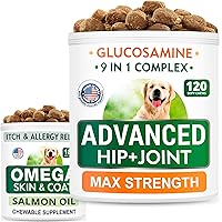 Glucosamine Treats + Omega 3 for Dogs Bundle - Senior Advanced Joint Health + Skin Allergy - Chondroitin, Omega-3 + EPA & DHA Fatty Acids - Hip & Joint Care + Itch Relief - 300 Chews - Made in USA